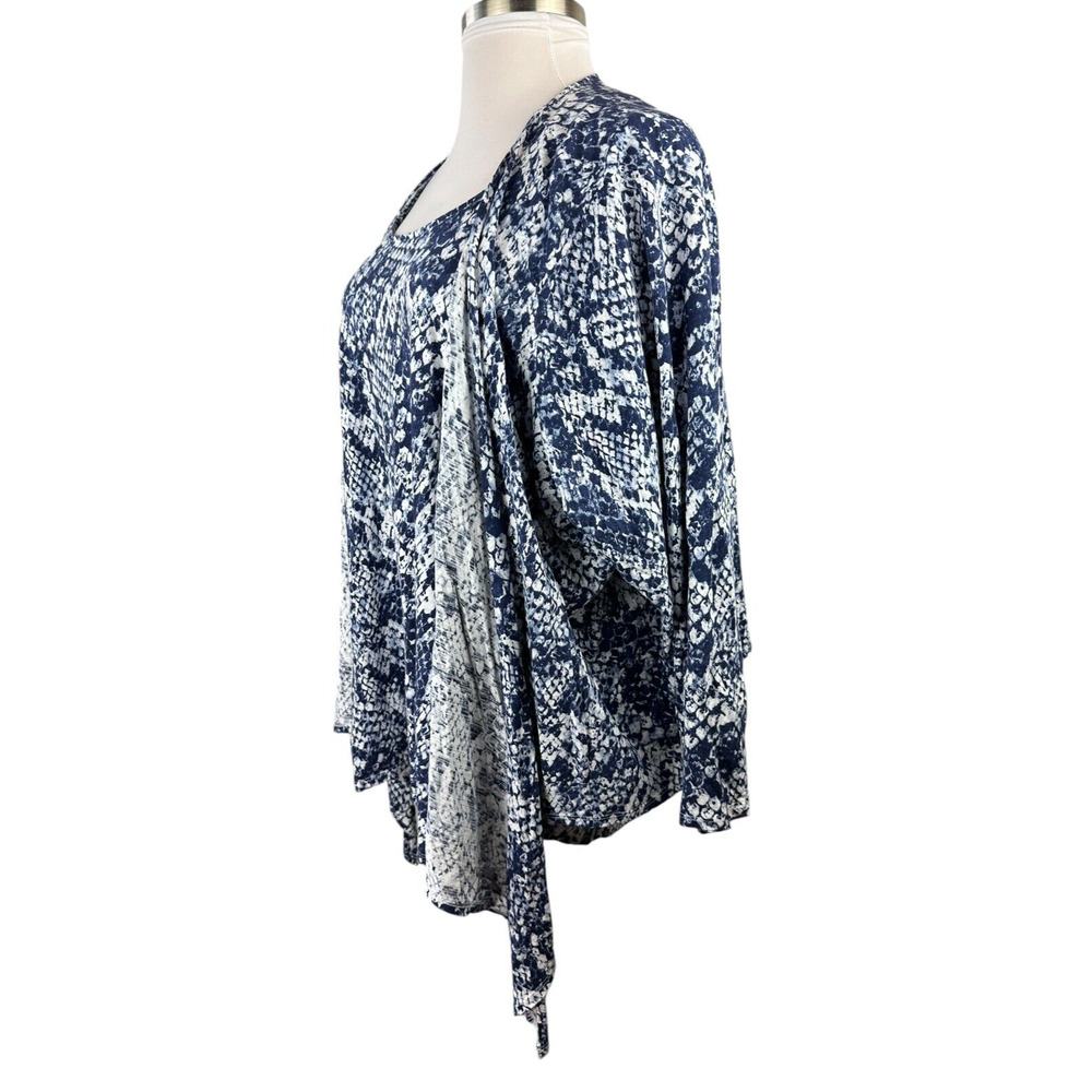 Belle Kim Gravel Printed Slub Knit Shrug and Tank Set Indigo Snake Plus Size 4X - Picture 5 of 16